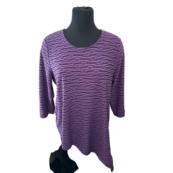 CHICO’S | Purple Textured Knit Asymmetrical Hem Top | Size 2 Large - Picture 2 of 8